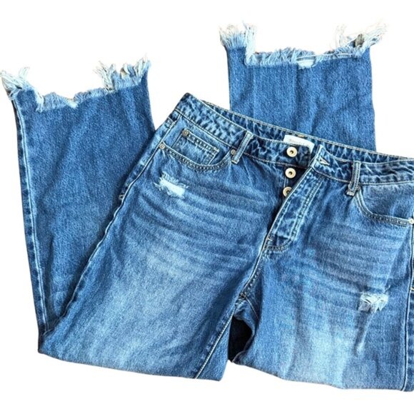 Special A Wide Leg Frayed Hem Blue Cropped Jeans - Picture 1 of 3